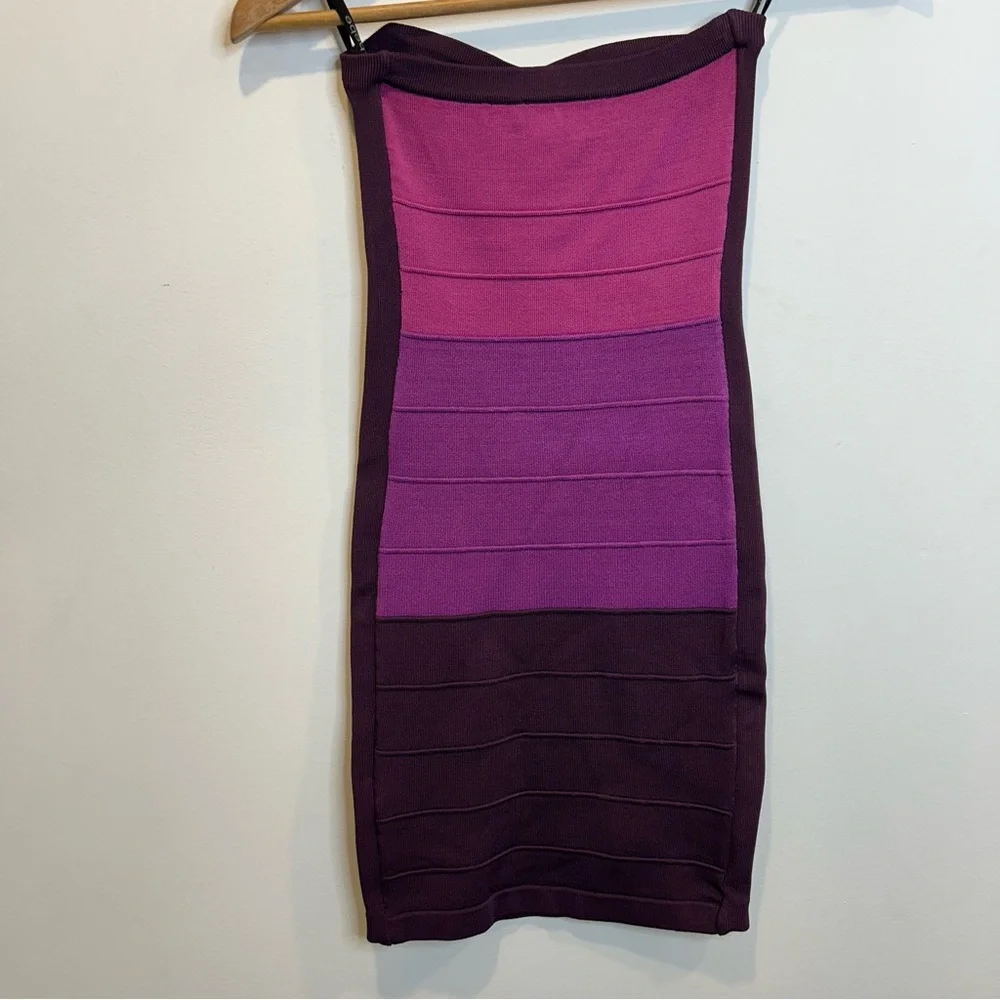 Bebe Strapless Bodycon Strapless Mini Dress Purple Colour-Block Y2K - Picture 4 of 5